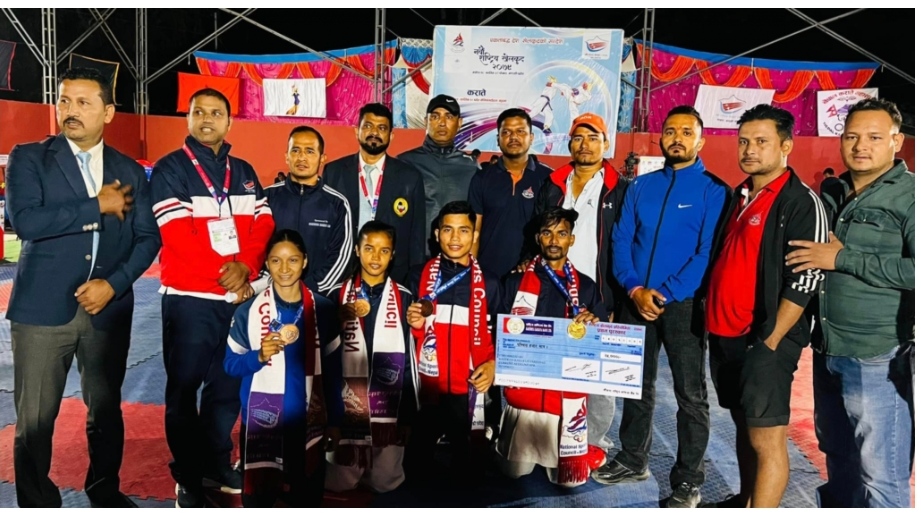 नवौं राष्ट्रिय खेलकुद प्रतियोगितामा    आनन्द कामीले करातेको कुमितेमा जिते स्वर्ण पदक